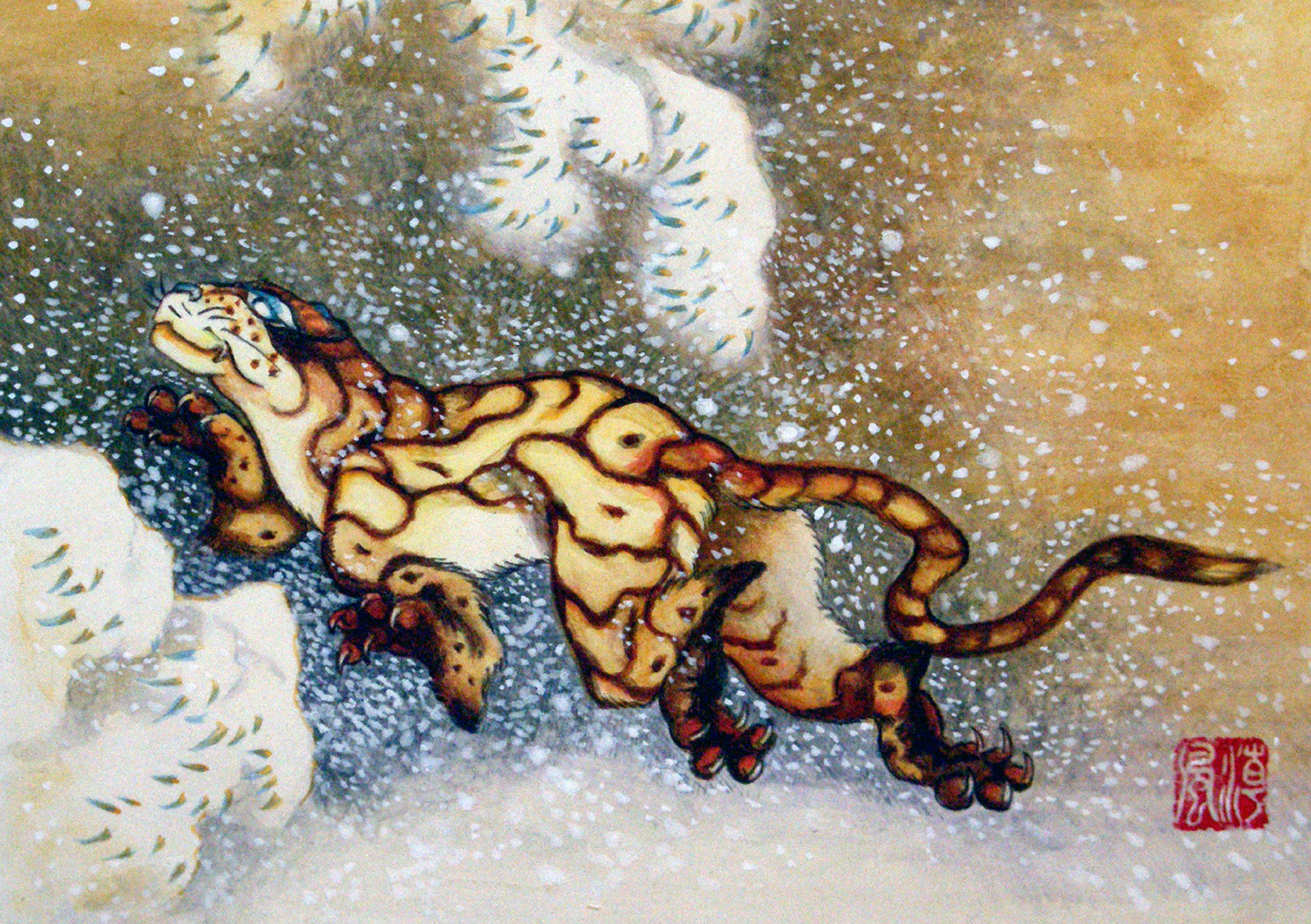 北斎筆　雪中虎図摸写